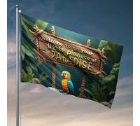 Drapeaux bizarres Bienvenue à votre petit morceau de paradis : un drapeau tropical Haven - Décoration extérieure amusante pour cour (60 x 90 cm)