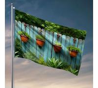 Drapeaux bizarres quatre pots suspendus sur une clôture bleue. Drapeau universitaire Décoration de dortoir drôle Homme Grotte (30 x 45 cm)