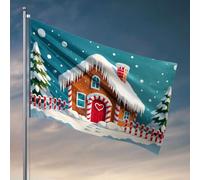 Drapeaux bizarres Une maison confortable avec décorations de canne à sucre dans une scène d'hiver enneigée. Drapeau, décorations d'automne en plein air pour étudiants et athlètes (120 x 180 cm)