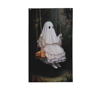 Drapeaux blancs avec fantôme mignon sur une balançoire - 91 x 152 cm - Avec œillets - Décoration d'intérieur ou d'extérieur