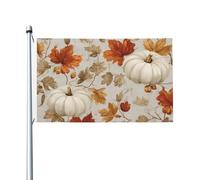 Drapeaux blancs avec motif citrouilles et feuilles d'automne - 91 x 152 cm - Bannière de vœux avec œillets - Décoration d'intérieur ou d'extérieur
