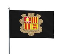 Drapeaux blason d'Andorre, drapeaux décoratifs d'extérieur 0,9 x 1,5 m 100% polyester drapeaux à l'extérieur du drapeau tous temps, la couleur est vive et facile à estomper, séchage rapide.