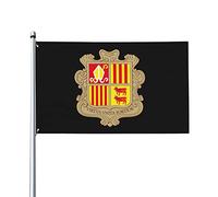 Drapeaux blason d'Andorre, drapeaux décoratifs d'extérieur 0,9 x 1,5 m 100% polyester drapeaux à l'extérieur du drapeau tous temps, la couleur est vive et facile à estomper, séchage rapide.