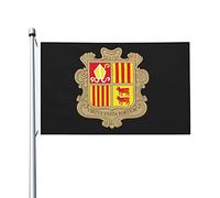 Drapeaux blason d'Andorre, drapeaux décoratifs d'extérieur 0,9 x 1,5 m 100% polyester drapeaux à l'extérieur du drapeau tous temps, la couleur est vive et facile à estomper, séchage rapide.