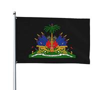 Drapeaux blason d'Haïti, drapeaux décoratifs d'extérieur 0,9 x 1,5 m 100% polyester drapeaux à l'extérieur du drapeau tous temps, la couleur est vive et facile à estomper, séchage rapide.