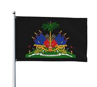 Drapeaux blason d'Haïti, drapeaux décoratifs d'extérieur 0,9 x 1,5 m 100% polyester drapeaux à l'extérieur du drapeau tous temps, la couleur est vive et facile à estomper, séchage rapide.