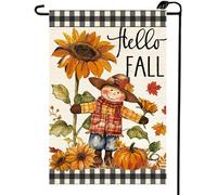 Drapeaux Bonjour L'Automne, Épouvantail, Citrouille 30X45Cm Drapeau Maison Avec Œillets Résistant Aux Intempéries Bannière Cour Pour Plage Anniversaires Porte