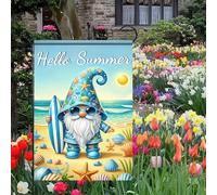 Drapeaux Bonjour L'Été Nain De Plage Nain De Mer 30X45Cm Drapeau De Jardin Avec Œillets Résistant Aux Intempéries Décoration Bannière Pour Événement Dortoirs Plage