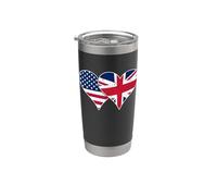 Drapeaux britanniques et américains vintage avec cœurs pour fans de Grande-Bretagne Gobelet isotherme en acier inoxydable double paroi