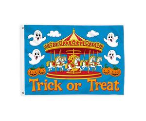 Drapeaux carrousel pour extérieur, fantôme festif d'Halloween, citrouille, drapeaux décoratifs bleus pour extérieur, bannière résistante à la décoloration pour terrasse, patio, camping, porche, 6,1 x