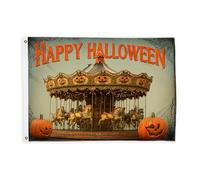 Drapeaux carrousel pour extérieur, Halloween, citrouille, cheval, Halloween, drapeaux décoratifs d'extérieur avec œillets décoratifs pour balcon, terrasse, jardin, entrée, maison - Orange - 0,9 x 1,5