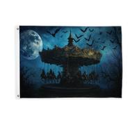 Drapeaux carrousel pour extérieur, Halloween, gothique, chauve-souris, lune, drapeaux bleus d'Halloween avec bannière en corde, décoration résistante à la décoloration pour porche, jardin, balcon