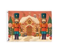 Drapeaux Casse-Noisette pour extérieur, maison en pain d'épices, sucre d'orge, drapeaux rouges de Noël avec bannière en corde, décoration d'extérieur résistante à la décoloration pour terrasse, patio