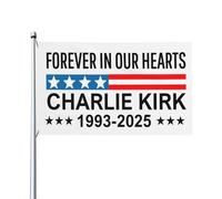 Drapeaux Charlie Kirk « Forever In Our Hearts » 3 x 5 pieds, bannière décorative avec œillets