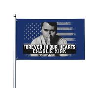 Drapeaux Charlie Kirk « Forever In Our Hearts » 3 x 5 pieds, bannière décorative avec œillets