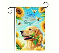 Drapeaux Chien Retriever Profitez Des Petites Choses Abeilles Tournesols 30X45Cm Drapeaux De Maison Décoratif Imprimé Décoration Bannière Pour Anniversaires Plage Intérieure