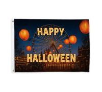 Drapeaux citrouille pour extérieur, lanterne festive d'Halloween, grande roue d'Halloween, bannière décorative avec œillets pour terrasse, patio, camping, porche, 9,1 x 1,5 m