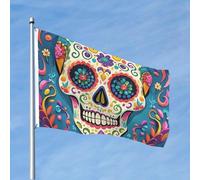 Drapeaux colorés de 1,2 x 1,8 m avec tête de mort en sucre 200d - Décoration lourde - Drapeau de bienvenue avec œillets en laiton - Drapeaux de jardin pour mariage toutes saisons