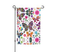 Drapeaux colorés de jardin imprimés papillons et fleurs 30,5 x 45,7 cm double face, décoration saisonnière pour la maison, l'extérieur, les vacances, toutes les saisons