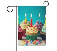 Drapeaux colorés « Happy Birthday Cupcakes » - 30,5 x 45,7 cm - Drapeau extérieur double face - Drapeau de cour d'été - Drapeau floral de bienvenue - Décorations de jardin saisonnières