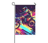 Drapeaux colorés pour moto de motocross et foudre pour l'extérieur - Bannière « Happy New Year » pour décoration de terrasse - 30,5 x 45,7 cm - Double face