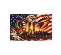 Drapeaux commémoratifs du 11 septembre (4 x 6 pieds) - 25e anniversaire - Quatre trous | Bannière décorée « Nous n'oublierons jamais » - Souvenirs du 11 septembre - Décoration patriotique po