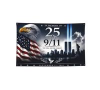Drapeaux commémoratifs du 11 septembre (911) - 60 x 90 cm - 25e anniversaire - Quatre trous | Bannière décorée « Nous n'oublierons jamais » - Souvenirs du 11 septembre - Décoration patriotiq