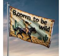 Drapeaux cool pour chambre de dortoir Born To Be Wild : une aventure de cowboy dans le désert - Drapeaux amusants pour décoration de chambre d'adolescent (30 x 45 cm)