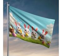 Drapeaux cool pour chambre de dortoir, quatre lapins mignons tenant des œufs colorés. Accessoires de chambre pour hommes, décoration de dortoir amusante (152 x 244 cm)