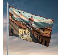 Drapeaux cool pour chambre de dortoir, rues pavées éclairées par le soleil menant à un dôme majestueux, drapeaux amusants pour décoration de chambre d'adolescent (60 x 90 cm)