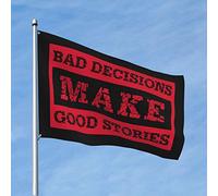 Drapeaux cool pour chambre de gars Bad Decisions Make Good Stories Drapeau décoration de chambre pour hommes Drapeaux muraux pour hommes (120 x 180 cm)