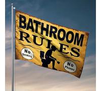 Drapeaux cool pour chambre des gars règles pour la salle de bain : interdit de fumer, pas de téléphone, drapeau de bar, décoration de grotte pour homme, cadeaux de chasse amusants (120 x 180 cm)