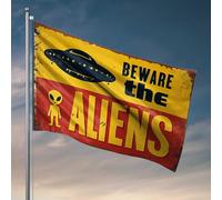 Drapeaux cool pour chambre des gars vintage OVNI Avertissement : Méfiez-vous des extraterrestres ! Drapeau pour bar Décoration amusante pour bar (60 x 90 cm)