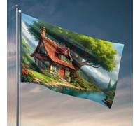 Drapeaux cool pour chambre gars chalet idyllique au bord de la rivière drapeau bar homme grotte décoration drôle cadeaux de chasse (120 x 180 cm)