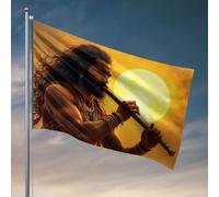 Drapeaux cool pour dortoir universitaire A Man Playing A Flute Against A Glowing Sun. Drapeaux pour chambre d'adolescentes Décoration de maison amusante (152 x 244 cm)