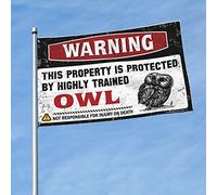 Drapeaux cool pour dortoir universitaire Avertissement Cette propriété est protégée par un drapeau hibou hautement qualifié Drapeaux amusants pour décoration de bière (30 x 45 cm)