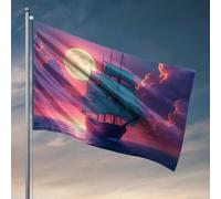 Drapeaux cool pour dortoir universitaire, bateau vintage, voile sous une pleine lune, drapeaux pour adolescents, accessoires de bar en plein air, décoration (152 x 244 cm)