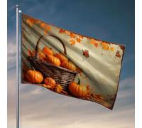 Drapeaux cool pour dortoir universitaire citrouilles dans un panier avec des feuilles d'automne. Drapeau de jardin d'automne Décorations de chambre de garçons (120 x 180 cm)