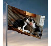 Drapeaux cool pour dortoir universitaire - Deux chats noirs et blancs assis sur un comptoir de cuisine - Drapeau rétro pour décoration de chambre de dortoir - Drapeaux pour hommes (120 x 180 cm)