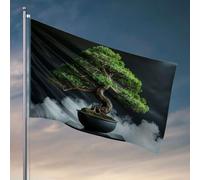 Drapeaux cool pour dortoir universitaire Un bonsaï dans un pot noir avec des nuages fumés autour de lui. Drapeaux pour chambre d'adolescentes et filles, décoration de maison amusante (152 x 244 cm)