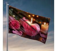 Drapeaux cool pour dortoir universitaire une bougie en forme de cœur avec inscription « I Love » écrit dessus drapeau de jardin d'automne décoration de chambre de garçons (152 x 244 cm)