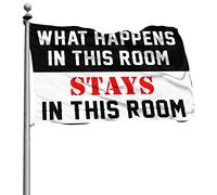 Drapeaux cool pour dortoir universitaire « What Happens In This Room Stays In This Room Stays In This Room » - Drapeaux amusants pour décoration extérieure (120 x 180 cm)