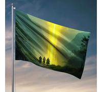 Drapeaux cool pour gars, trois figurines marchant vers une lumière brillante dans une forêt brumeuse, décoration de ferme pour la maison et le camping-car (60 x 90 cm)