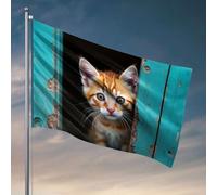 Drapeaux cool pour homme Cave A Curious Kitten Peers Through A Wood Gap. Drapeaux amusants cool (152 x 244 cm)
