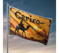 Drapeaux cool pour homme des grottes chevauchant un chameau devant des pyramides avec des avions volant au-dessus du drapeau, décoration d'automne, cadeaux de chasse amusants en plein air (152 x 244