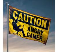 Drapeaux cool pour homme grotte Caution: Angry Gamer In Action! Drapeaux pour chambre de filles Accessoires de chambre cool pour t-shirt (120 x 180 cm)