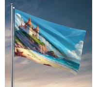 Drapeaux cool pour homme, grotte, château fantastique, drapeau au bord de la mer, drapeaux pour chambre de fille, accessoires de chambre cool pour t-shirt (60 x 90 cm)