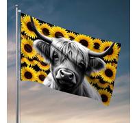 Drapeaux cool pour homme, grotte des Highlands, vache dans une mer de tournesols, drapeaux pour chambre de fille, accessoires de chambre cool pour t-shirt (152 x 244 cm)