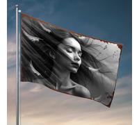 Drapeaux cool pour homme grotte murmurant plumes : un portrait de rêve en noir et blanc drapeau accessoires de chambre à coucher drapeaux d'extérieur décoratifs (60 x 90 cm)