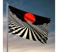 Drapeaux cool pour homme grotte rayures noires et blanches menant à un cercle rouge. Drapeaux amusants cool (60 x 90 cm)